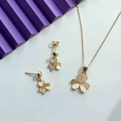 نیم ست طلا زنانه طرح شکوفه کد GH0005