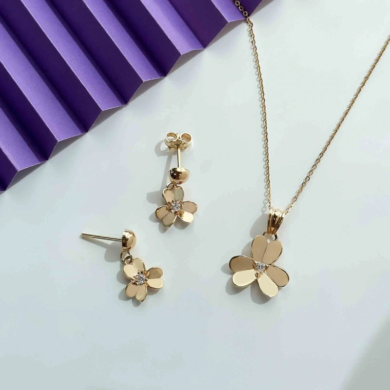 نیم ست طلا زنانه طرح شکوفه کد GH0005