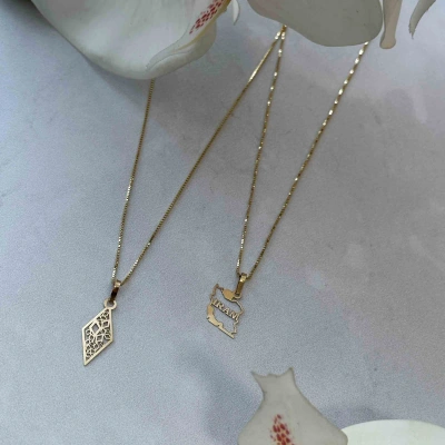 آویز گردنبند طلا زنانه لیزری طرح لوزی