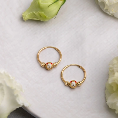 گوشواره طلا بچگانه حلقه‌ای طرح گوی کد GE0168